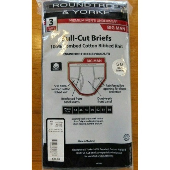 NWT Roundtree & Yorke Full-Cut Briefs 100% Cotton Full-Cut Briefs Sz 56 Big Man - Picture 2 of 3